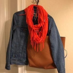 Hot coral pink orange fringe scarf